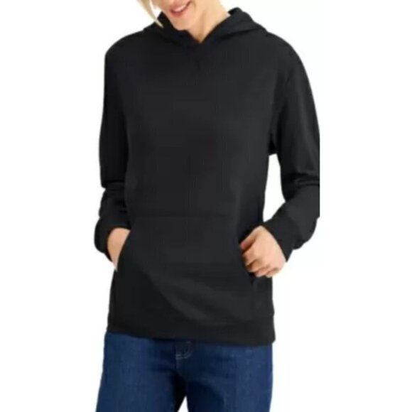 Karen Scott Sport Womens Size Small Hooded Sweatshirt in Deep Black $37 - Picture 1 of 7